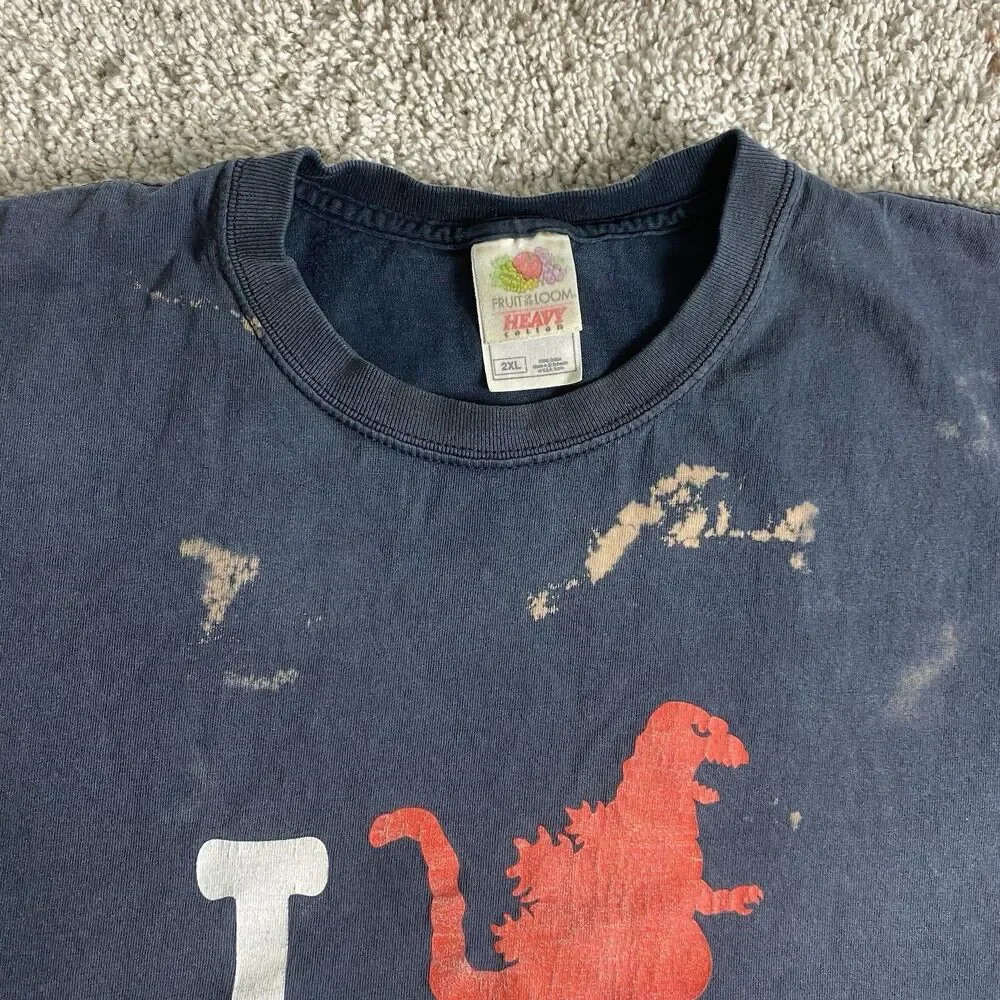 Vintage Godzilla T Shirt I Love Tokyo Black Graphic Tee Size XXL